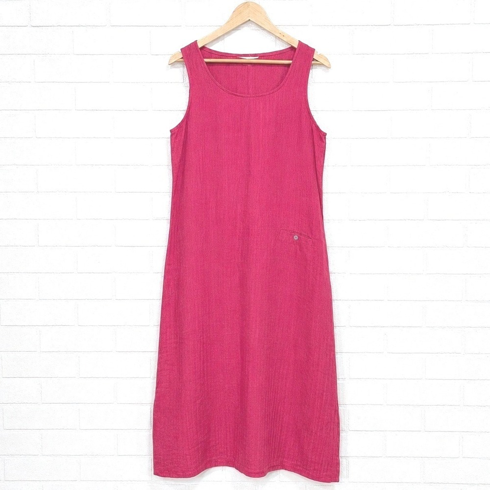 Vintage Linen Maxi Dress Womens Medium Oversized Lagenlook Boho Minimalist Beach